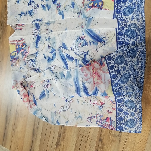 CHICO'S Blue White Floral Sheer Kaftan - Picture 6 of 10